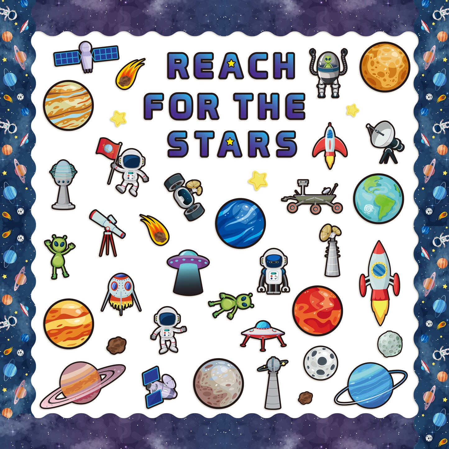 CPicdn 121Pcs Outer Space Classroom Bulletin Board Decorations Set