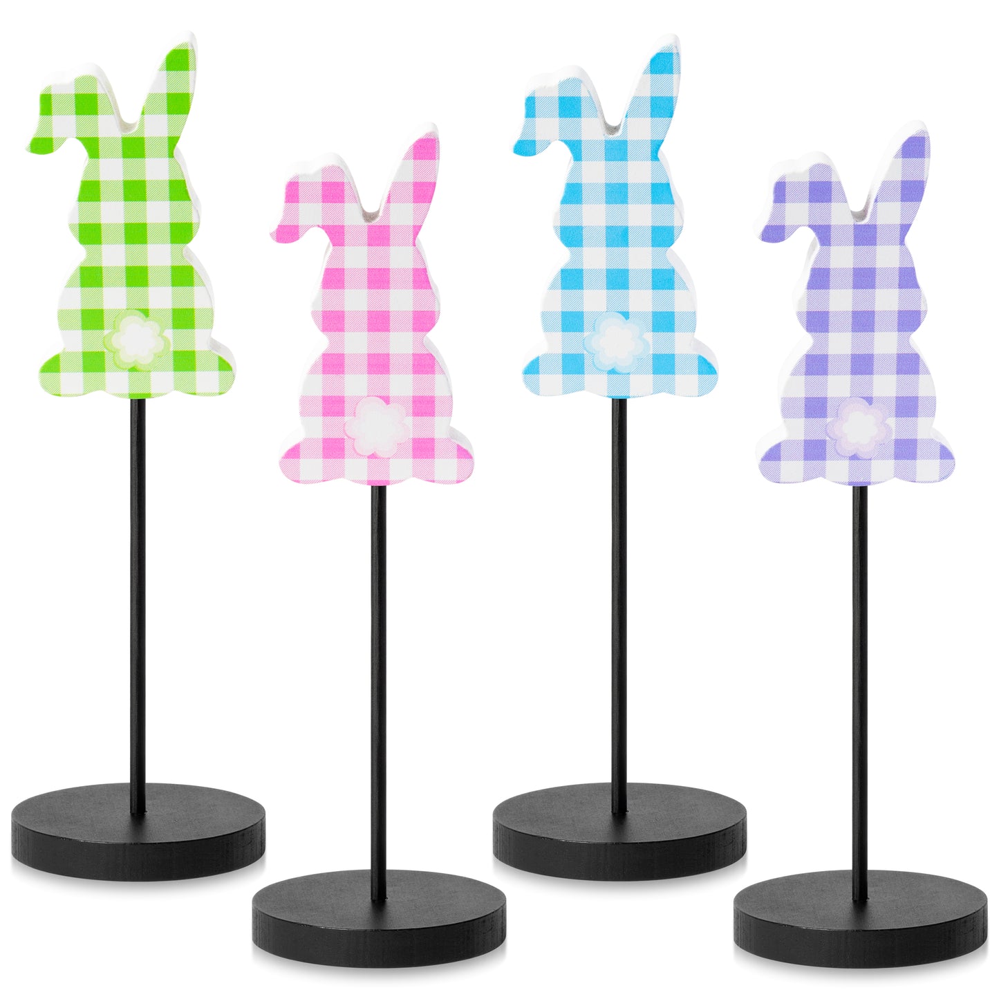 Cpicdn 4Pcs Wood Table Decor Rabbit Tall Standing Wood Block Sign Set