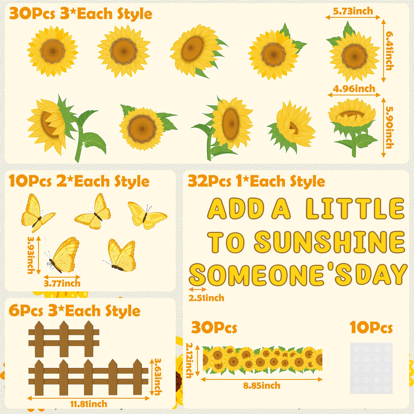 CPicdn 118Pcs Summer Sunflower Cutouts Set Flower Butterfly Bulletin Board Decoration Set