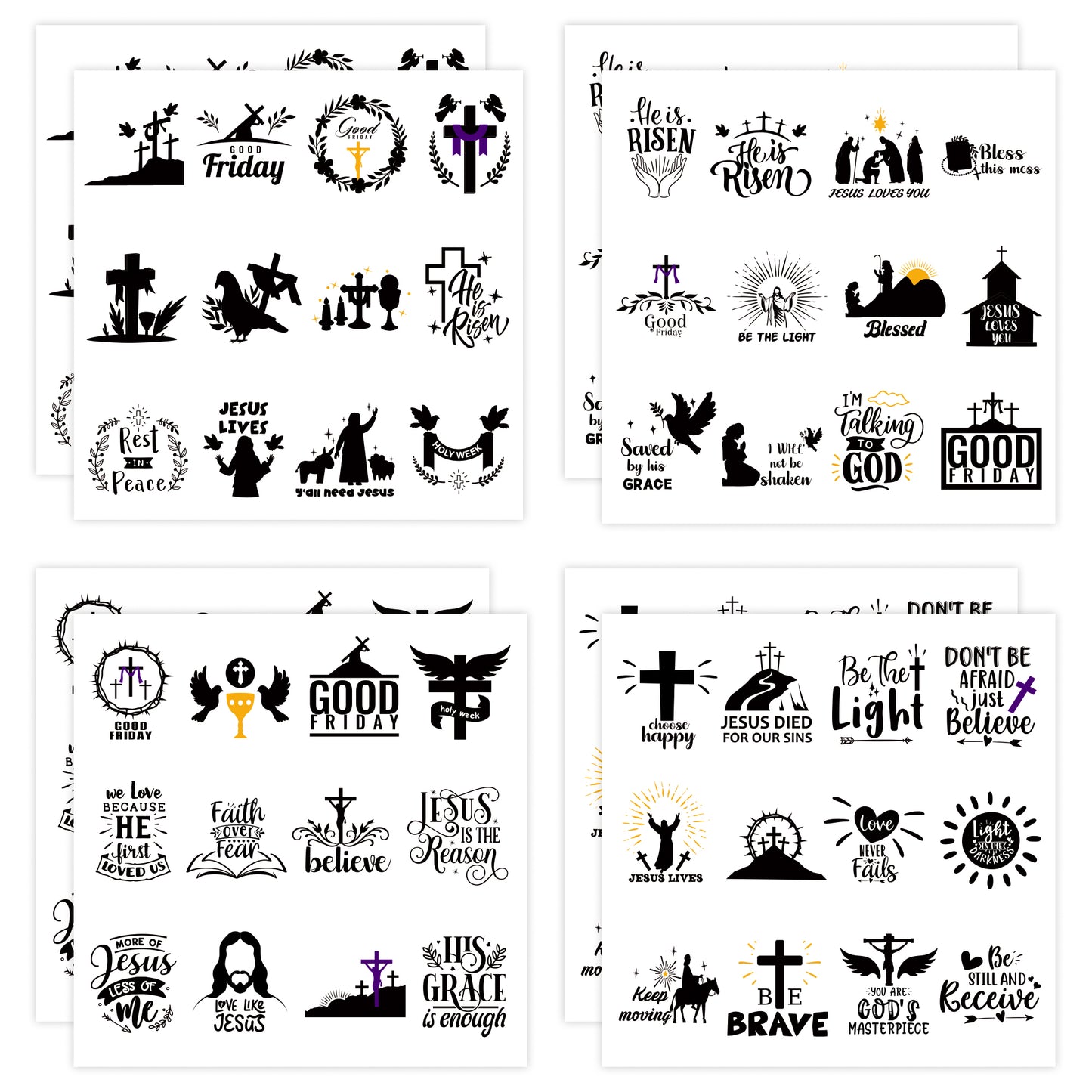 CPicdn 8Pcs Easter Religious Sticker Resurrection Scene Crafts Stickers Easter Positive Bless Word