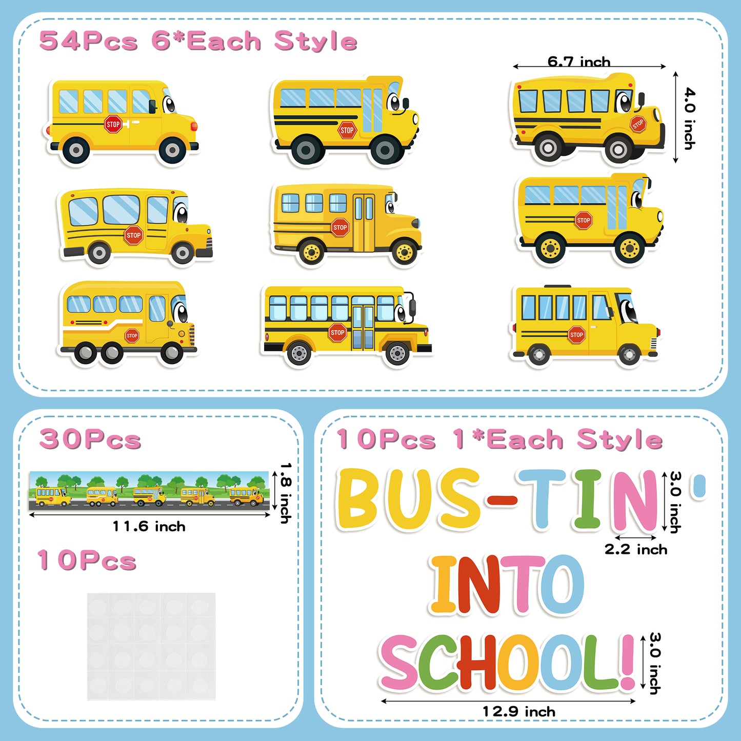 CPicdn 104Pcs Back to School Bulletin Board Decoration School Bus Cutouts Set