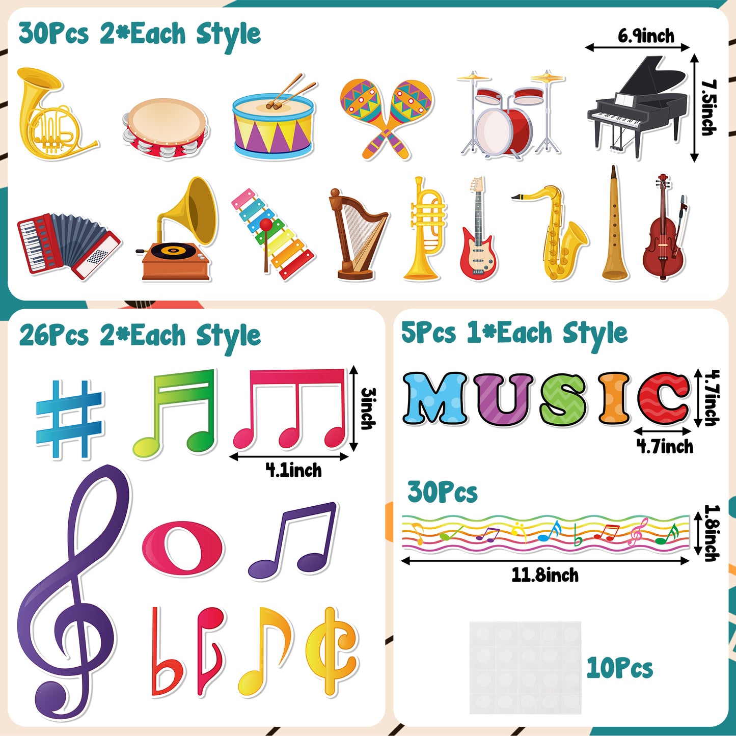 CPicdn 101Pcs Musical Notes Music Classroom Bulletin Board Decorations Set