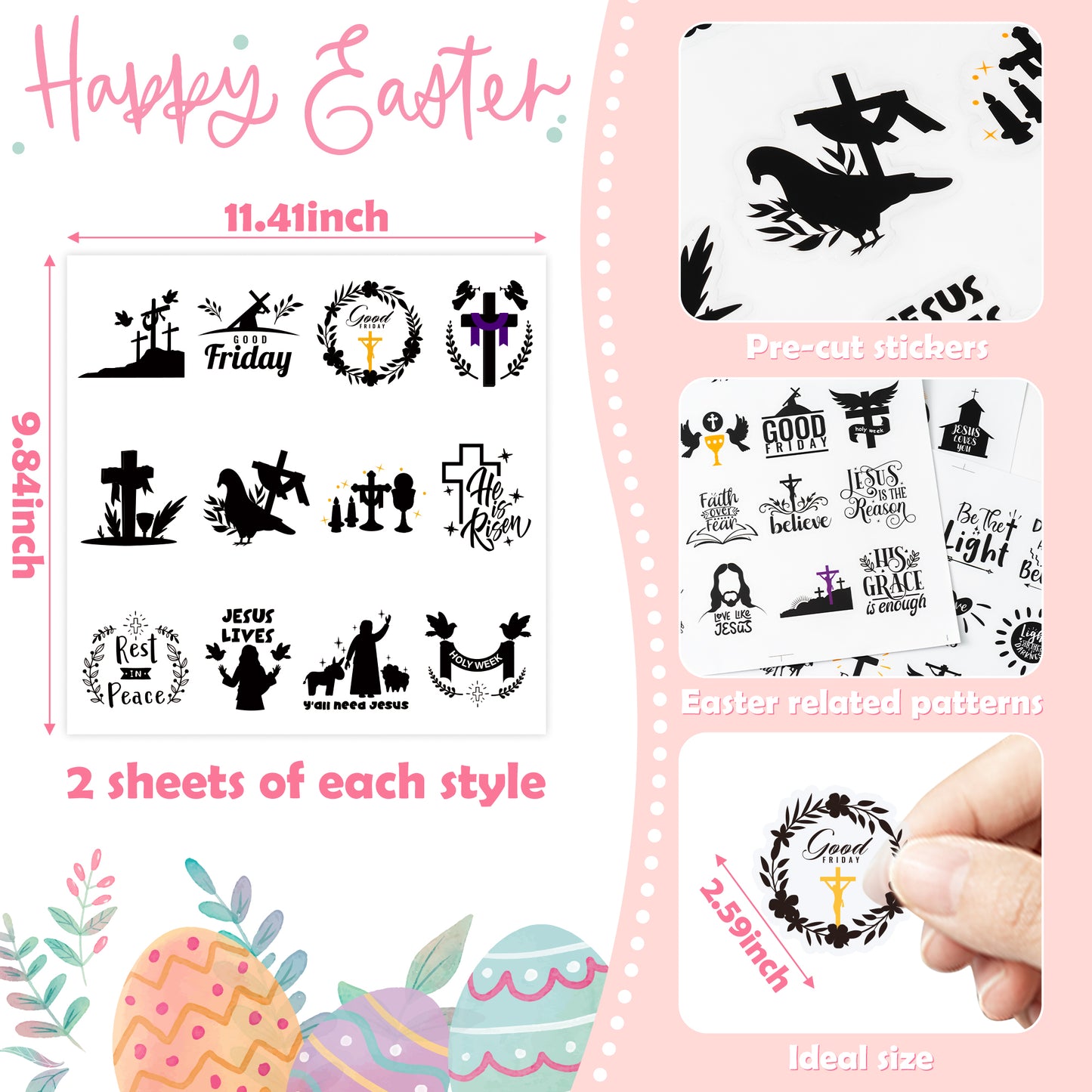 CPicdn 8Pcs Easter Religious Sticker Resurrection Scene Crafts Stickers Easter Positive Bless Word