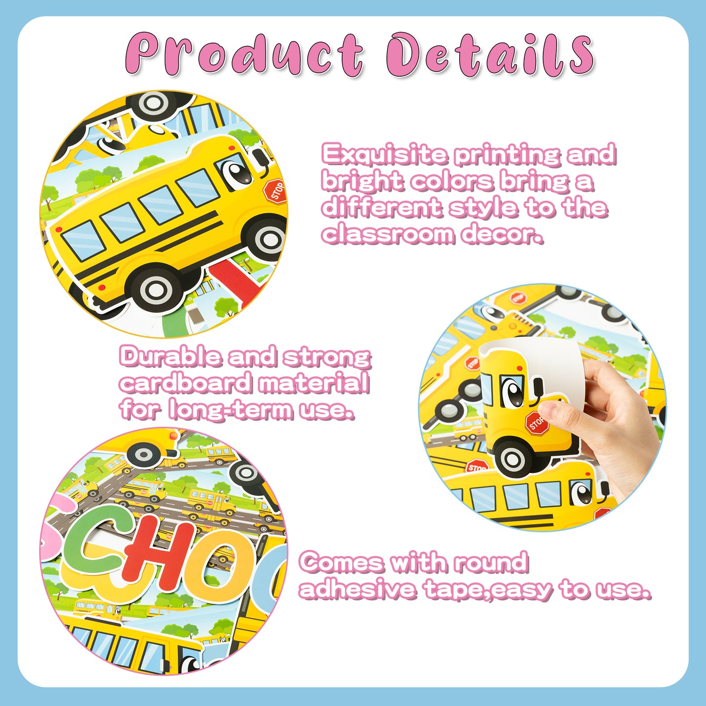 CPicdn 104Pcs Back to School Bulletin Board Decoration School Bus Cutouts Set