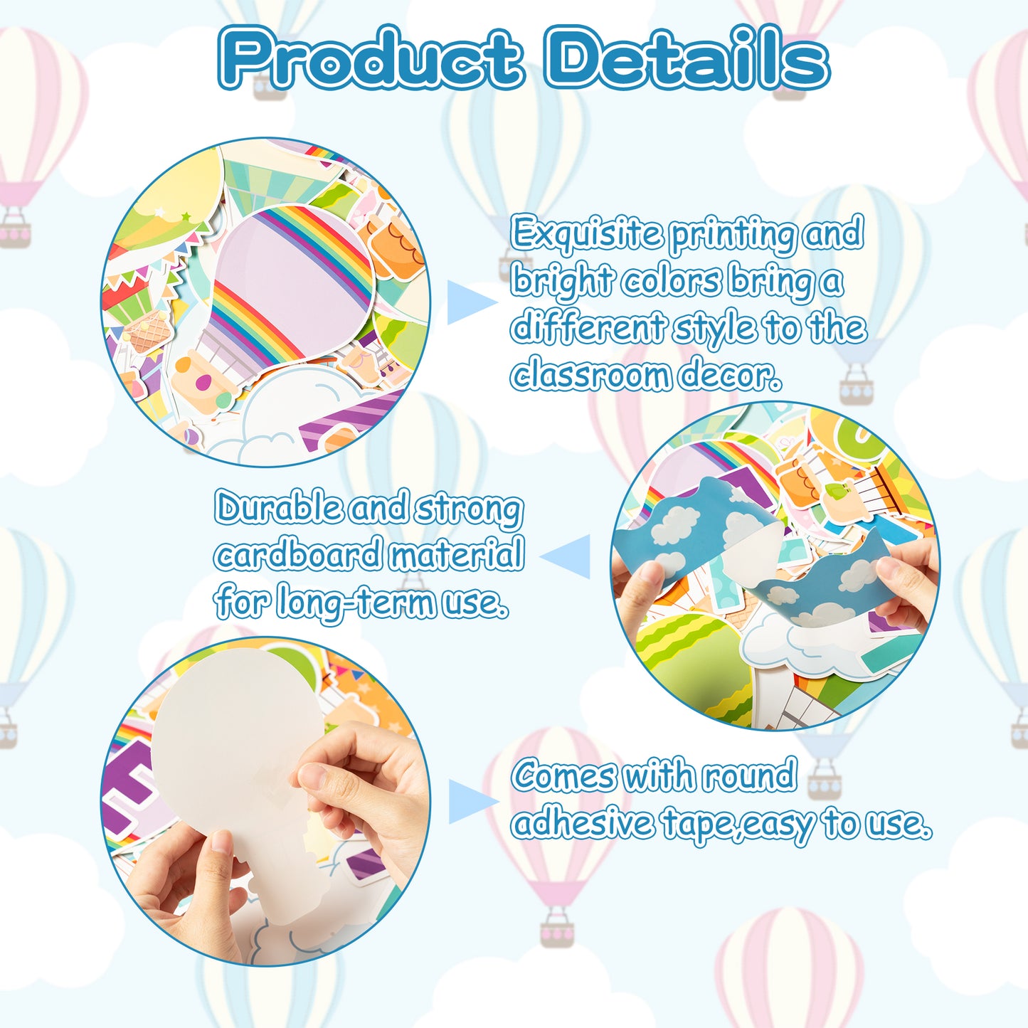 CPicdn 126Pcs Hot Air Balloon Cloud Classroom Bulletin Board Decoration Set
