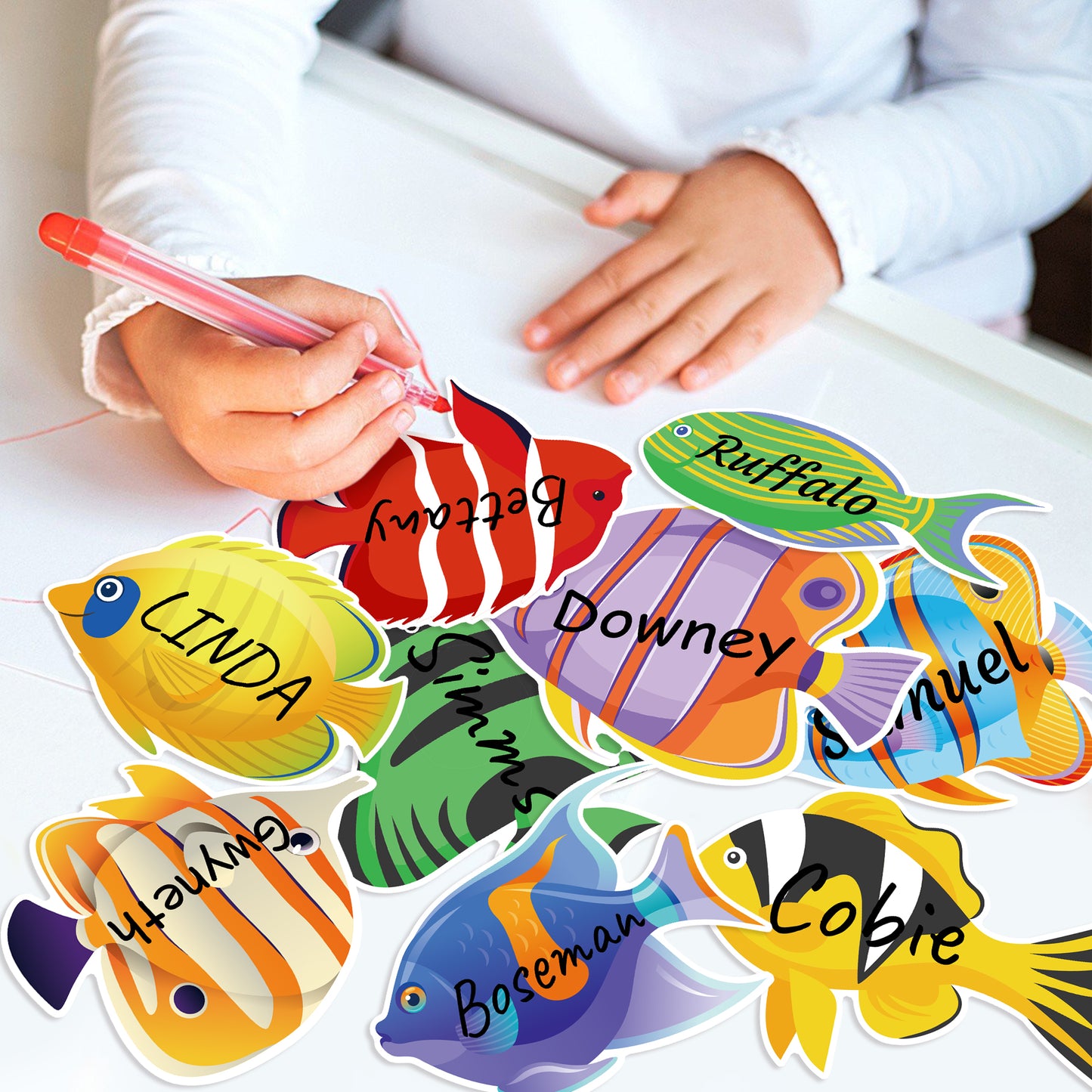 CPicdn 129Pcs Fish Cutouts Tropical Fish Back to School Name Tag Classroom Bulletin Board