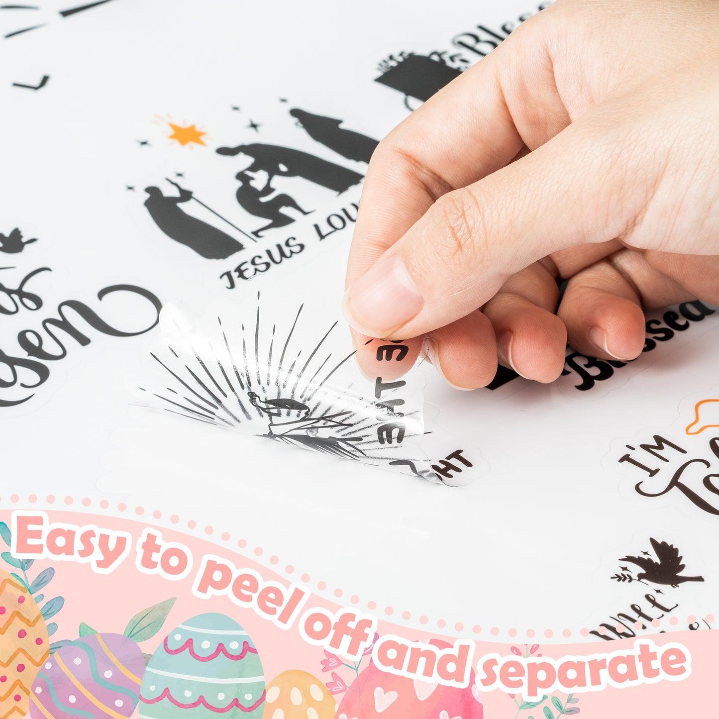 CPicdn 8Pcs Easter Religious Sticker Resurrection Scene Crafts Stickers Easter Positive Bless Word