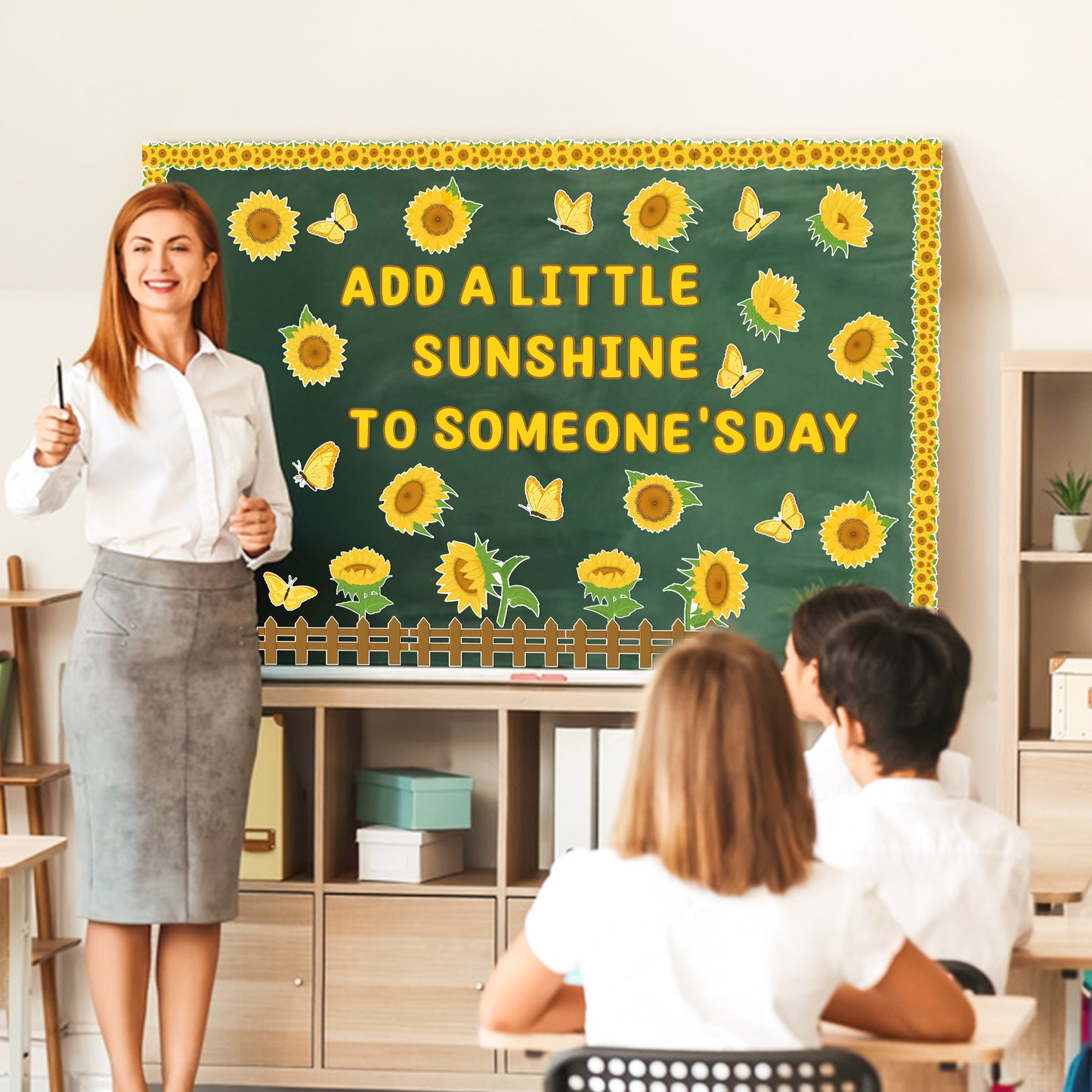 CPicdn 118Pcs Summer Sunflower Cutouts Set Flower Butterfly Bulletin Board Decoration Set