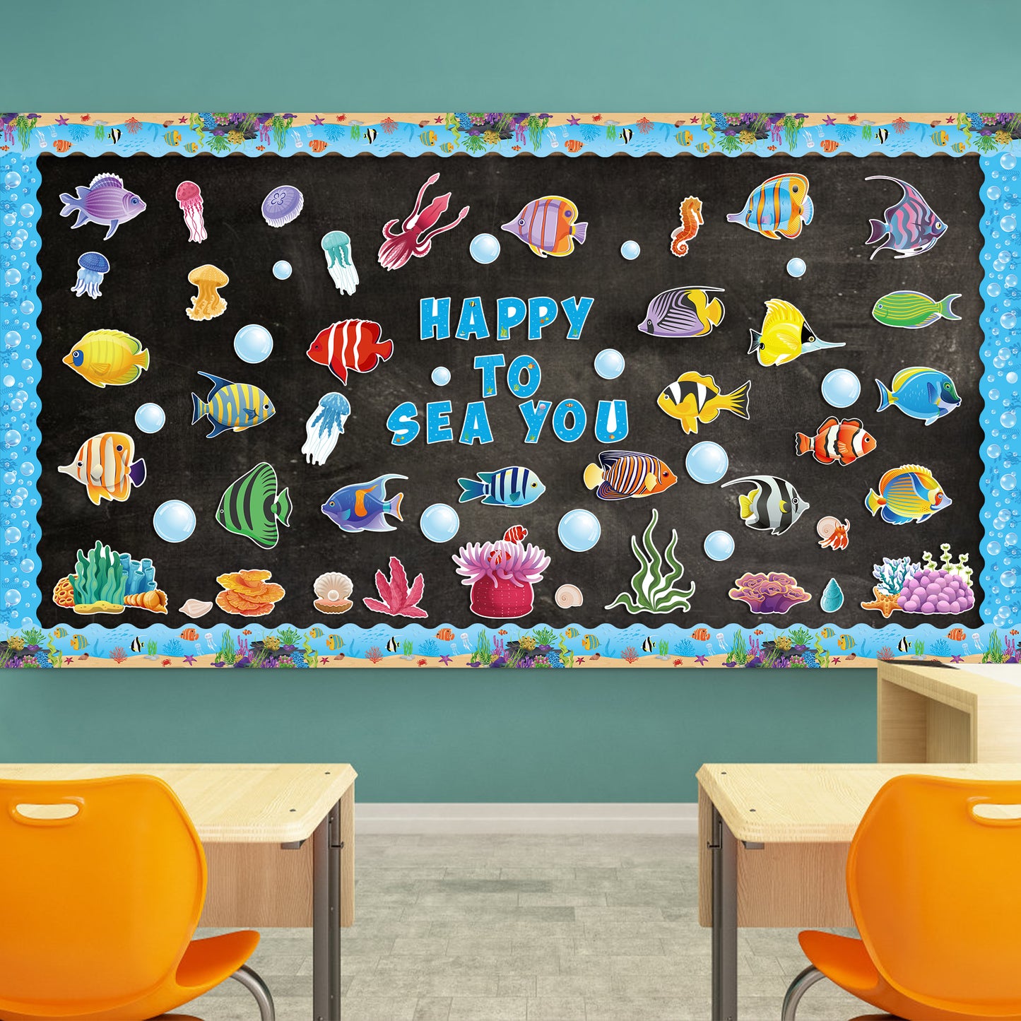 CPicdn 129Pcs Fish Cutouts Tropical Fish Back to School Name Tag Classroom Bulletin Board