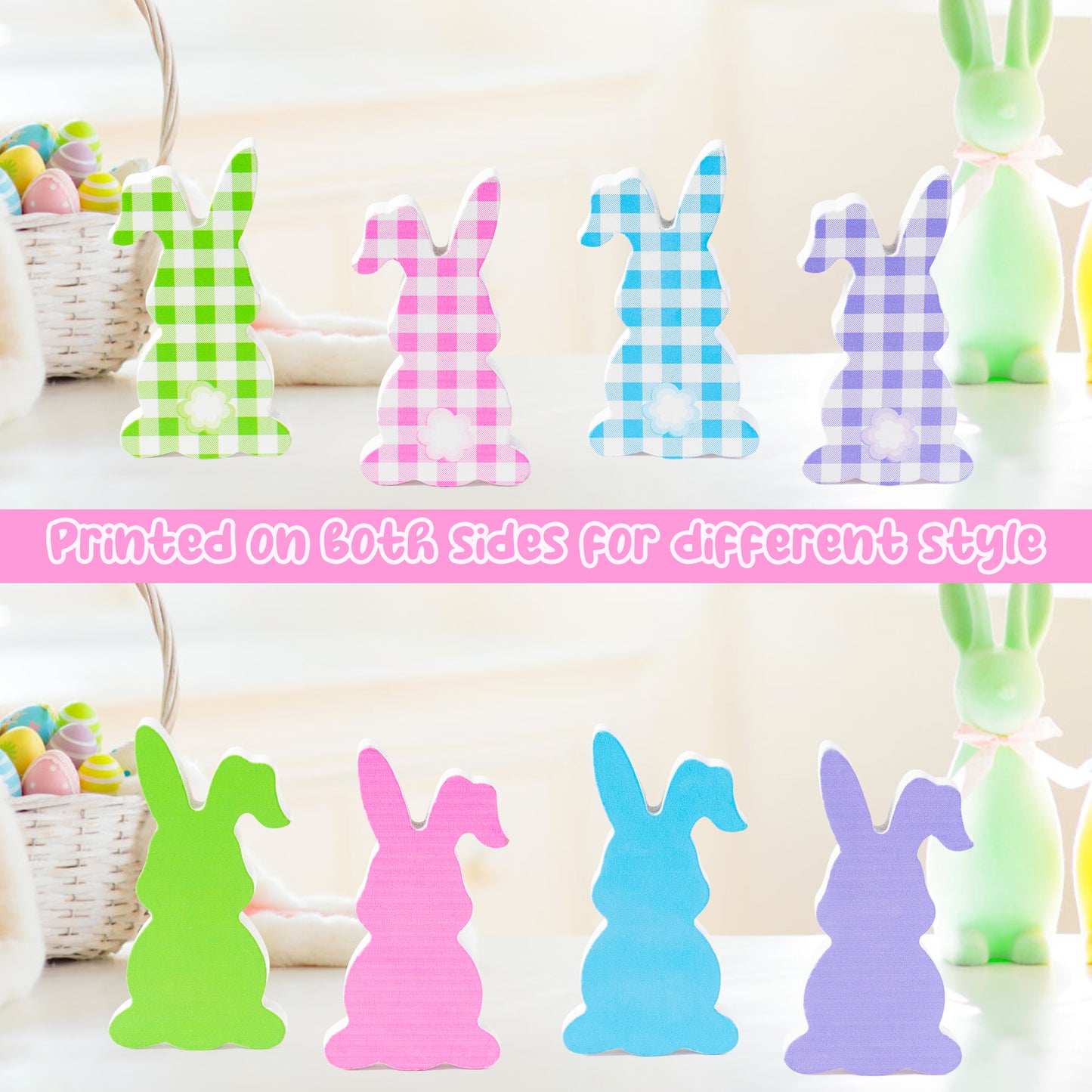Cpicdn 4Pcs Wood Table Decor Rabbit Tall Standing Wood Block Sign Set