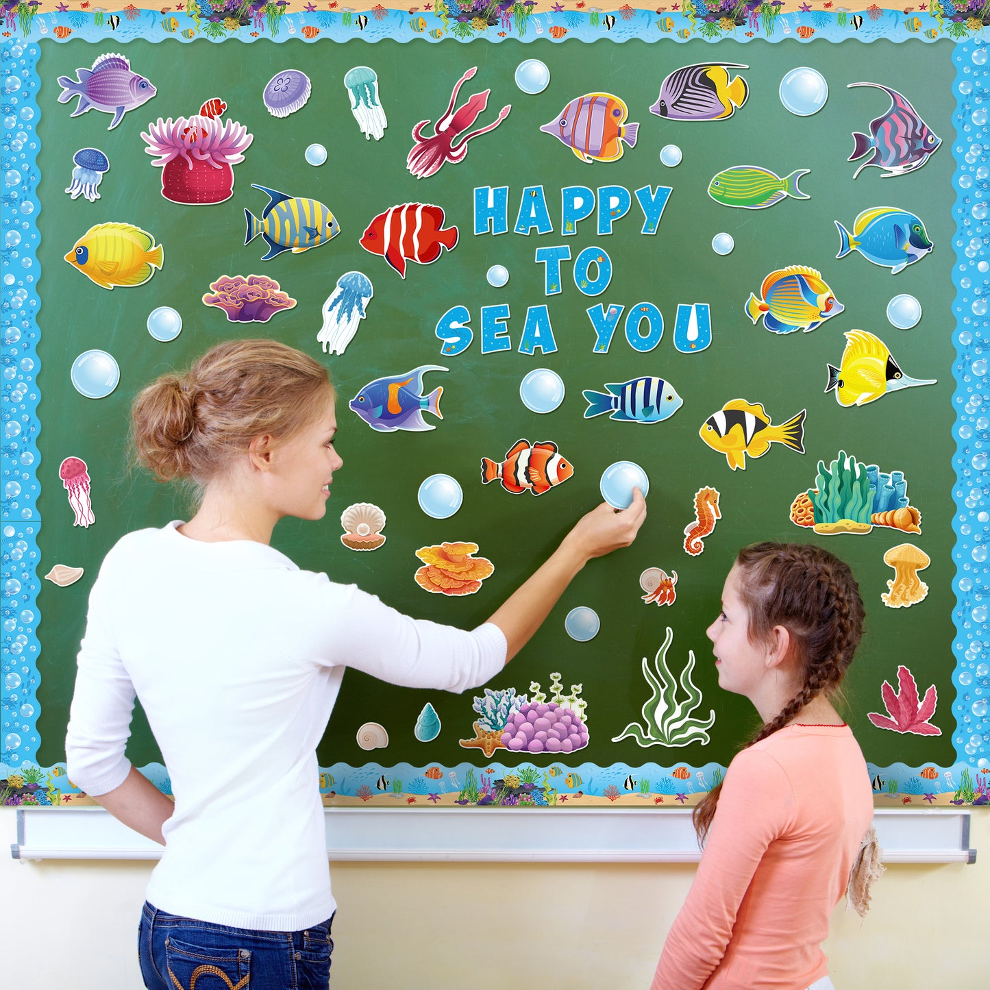 CPicdn 129Pcs Fish Cutouts Tropical Fish Back to School Name Tag Classroom Bulletin Board