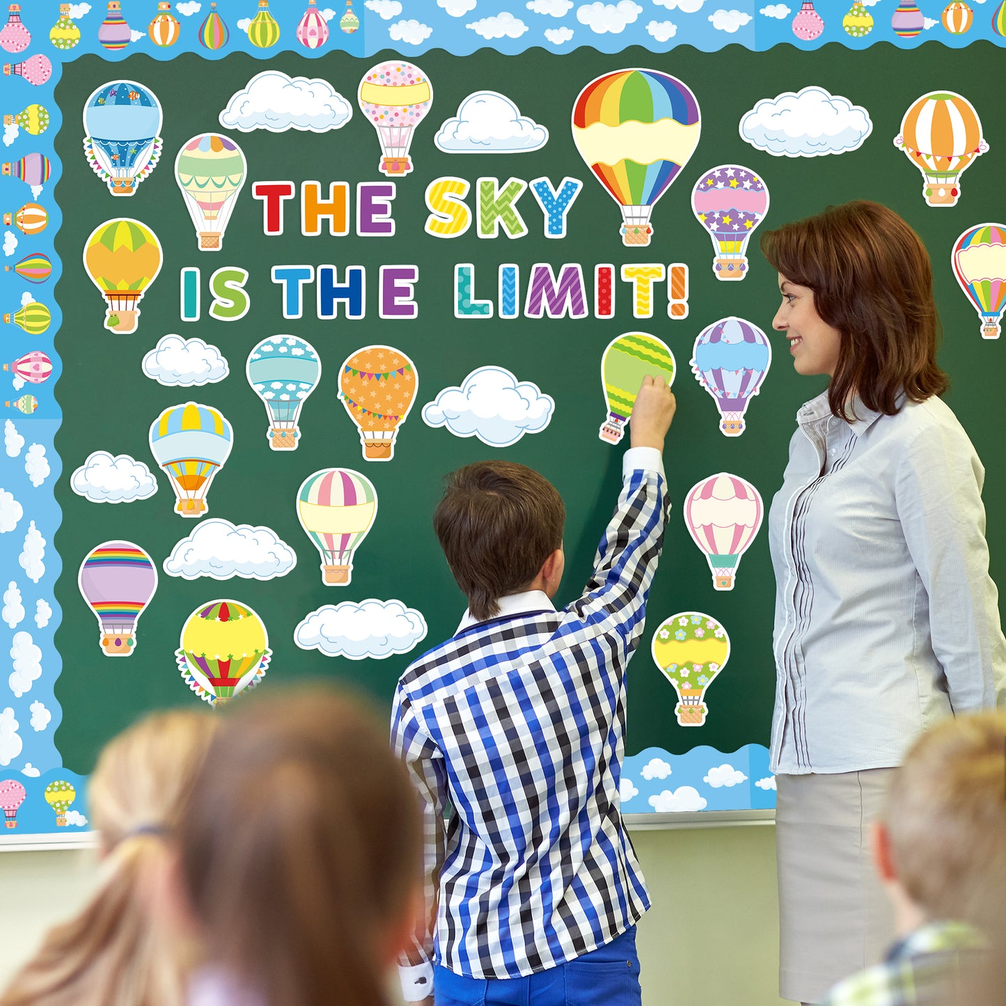 CPicdn 126Pcs Hot Air Balloon Cloud Classroom Bulletin Board Decoration Set