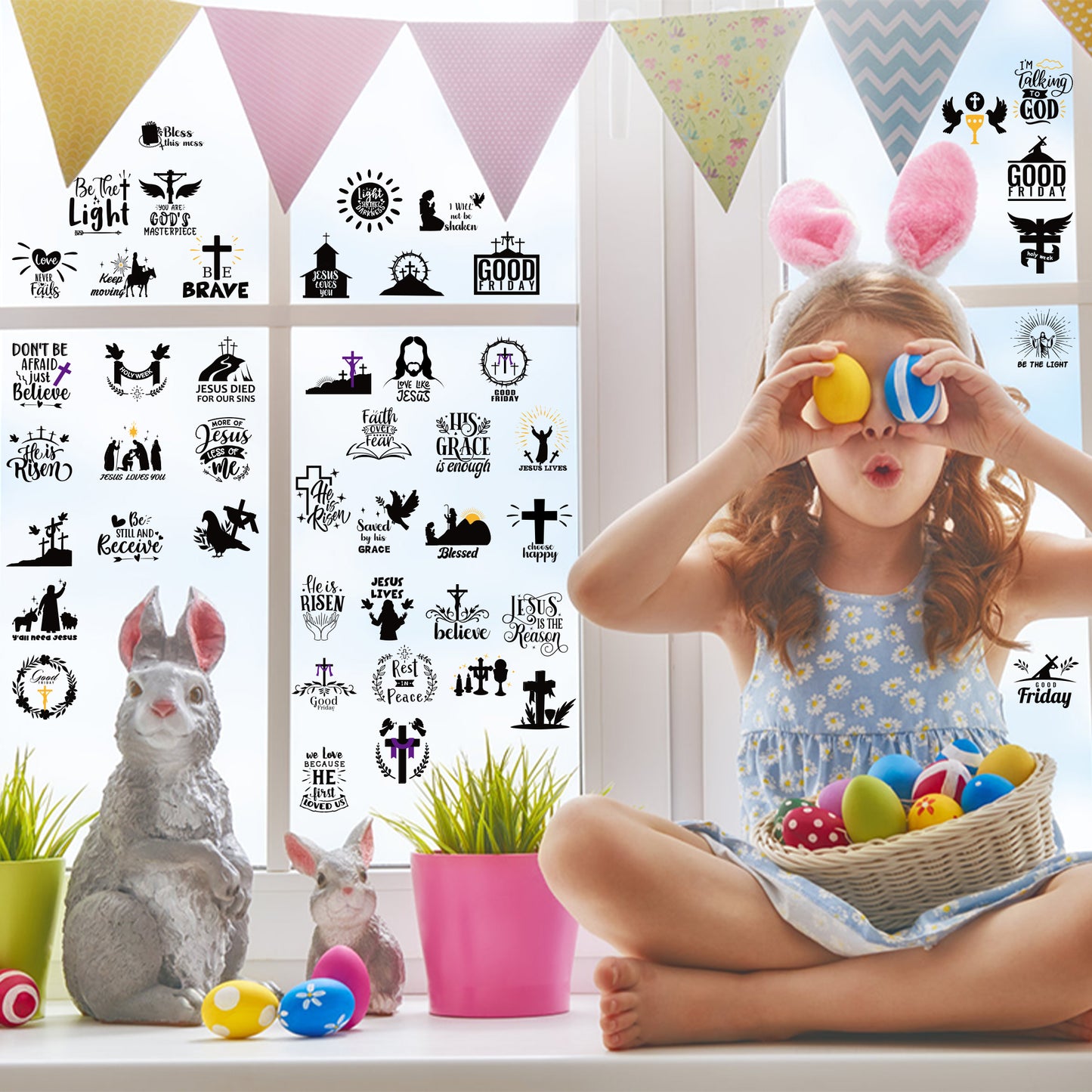 CPicdn 8Pcs Easter Religious Sticker Resurrection Scene Crafts Stickers Easter Positive Bless Word