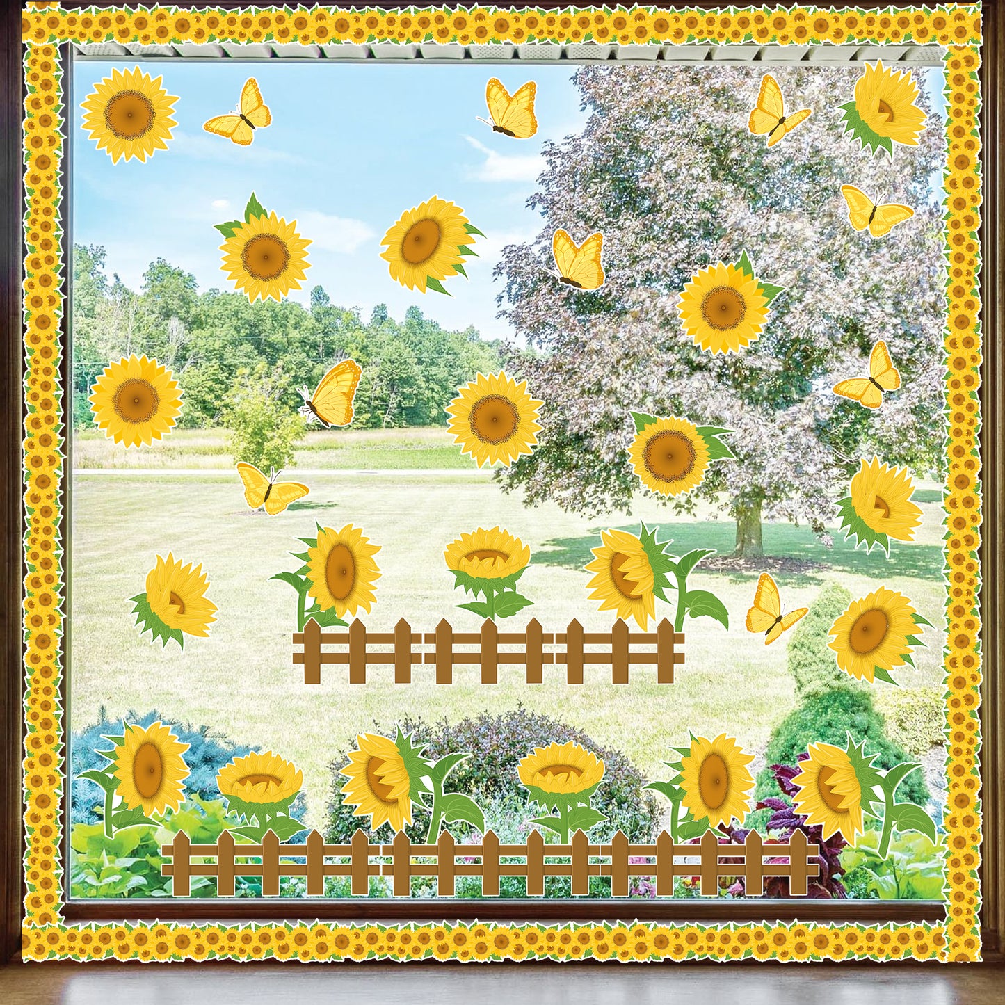 CPicdn 118Pcs Summer Sunflower Cutouts Set Flower Butterfly Bulletin Board Decoration Set