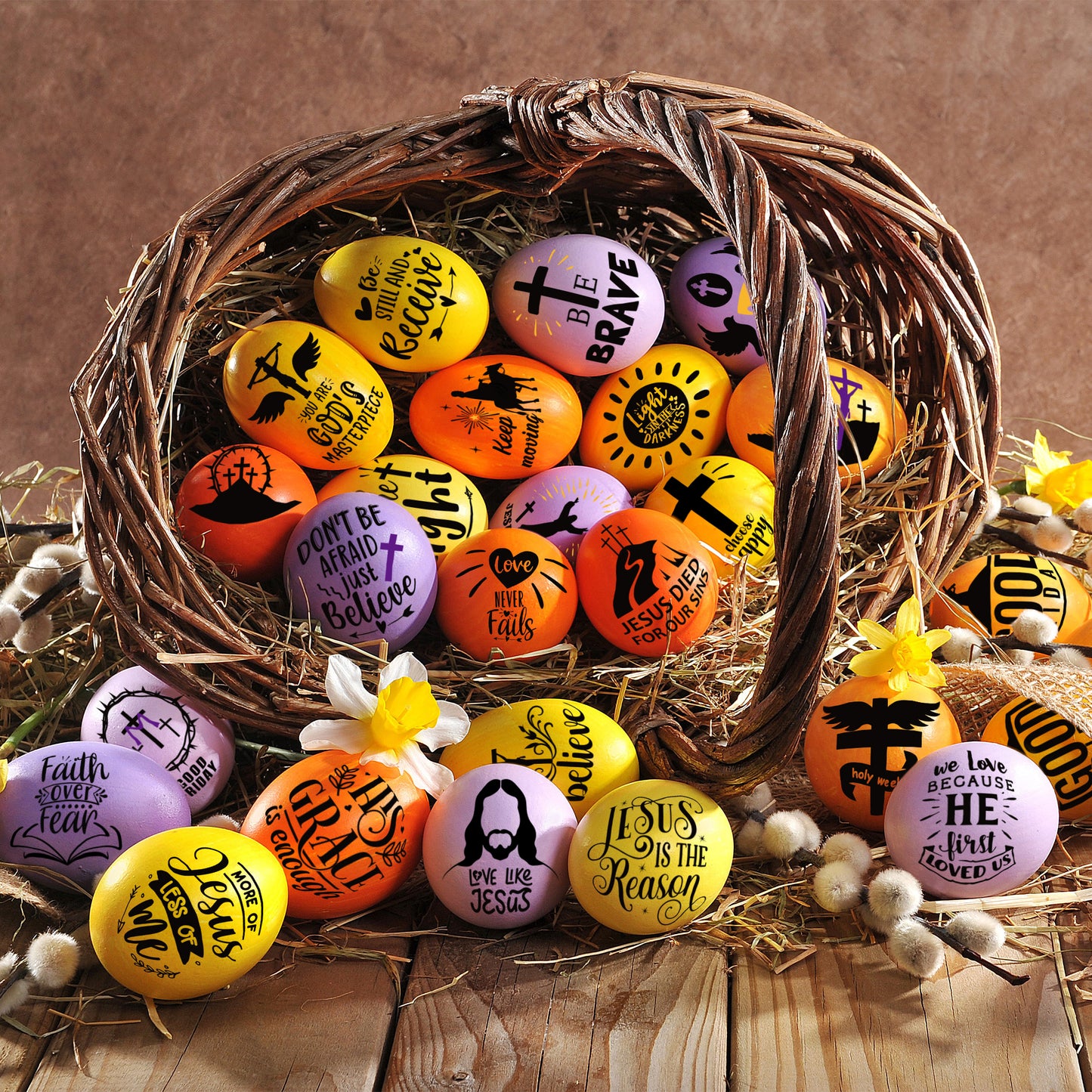 CPicdn 8Pcs Easter Religious Sticker Resurrection Scene Crafts Stickers Easter Positive Bless Word