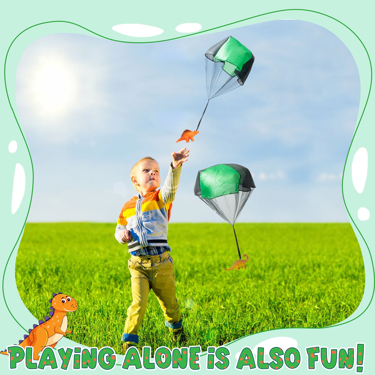 CPicdn 6Pcs Dinosaur Parachute Toy - Tangle Tree Hand Throwing Toy Parachute Flying Toys for Kids