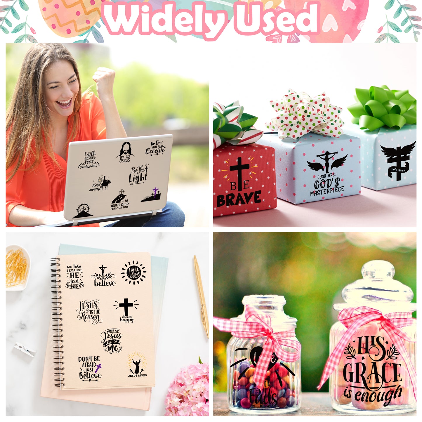 CPicdn 8Pcs Easter Religious Sticker Resurrection Scene Crafts Stickers Easter Positive Bless Word