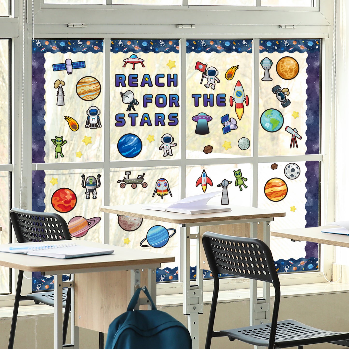 CPicdn 121Pcs Outer Space Classroom Bulletin Board Decorations Set