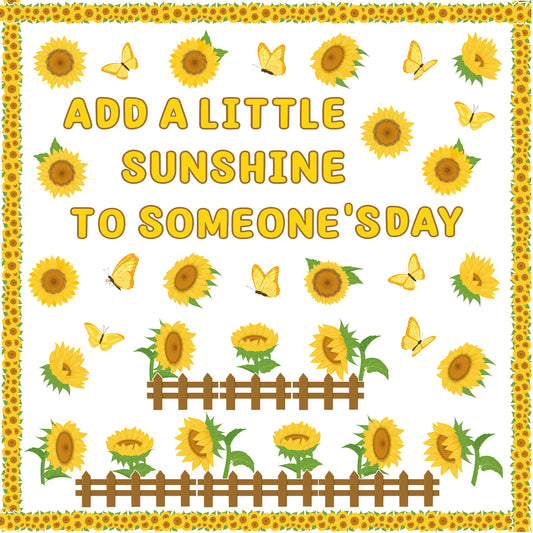 CPicdn 118Pcs Summer Sunflower Cutouts Set Flower Butterfly Bulletin Board Decoration Set