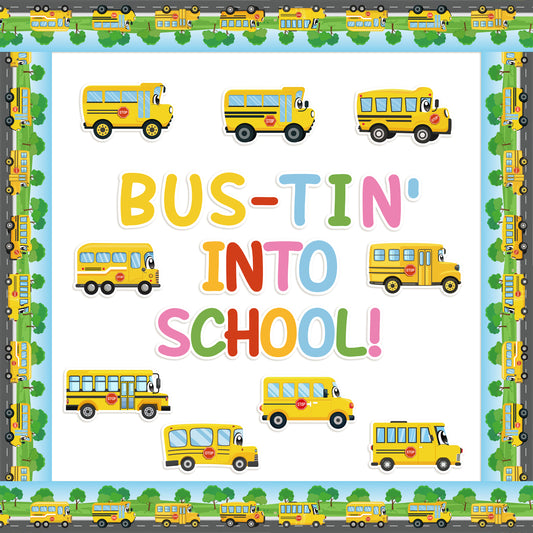 CPicdn 104Pcs Back to School Bulletin Board Decoration School Bus Cutouts Set