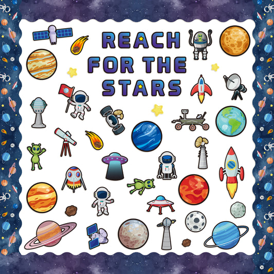 CPicdn 121Pcs Outer Space Classroom Bulletin Board Decorations Set