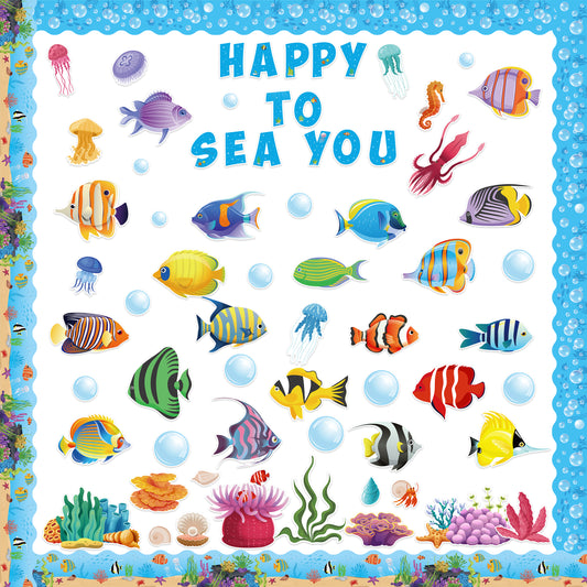 CPicdn 129Pcs Fish Cutouts Tropical Fish Back to School Name Tag Classroom Bulletin Board