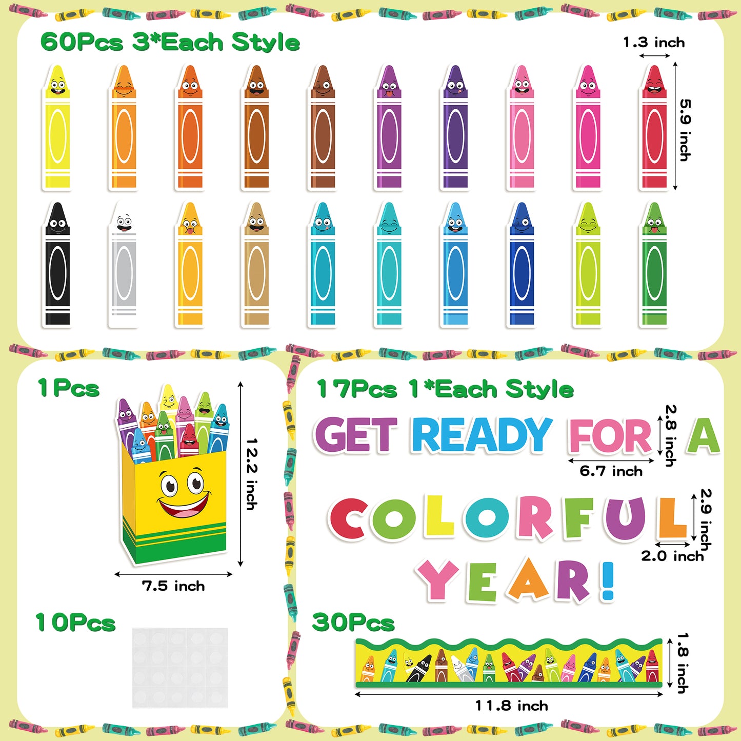 CPicdn 118Pcs Crayon Cutouts Back to School Bulletin Board Set