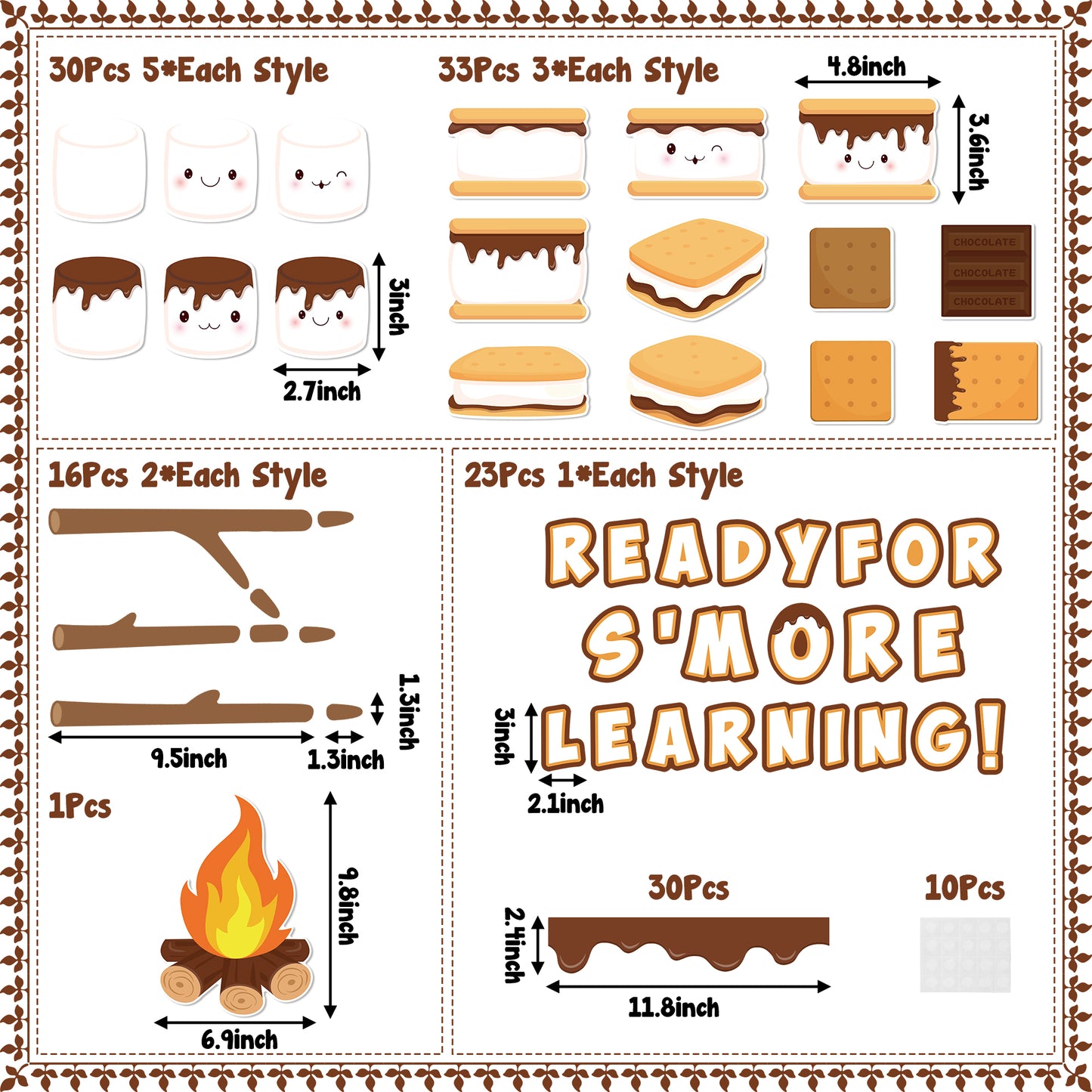 CPicdn 143Pcs Back to School Marshmallow S'More Classroom Bulletin Board Decorations Set