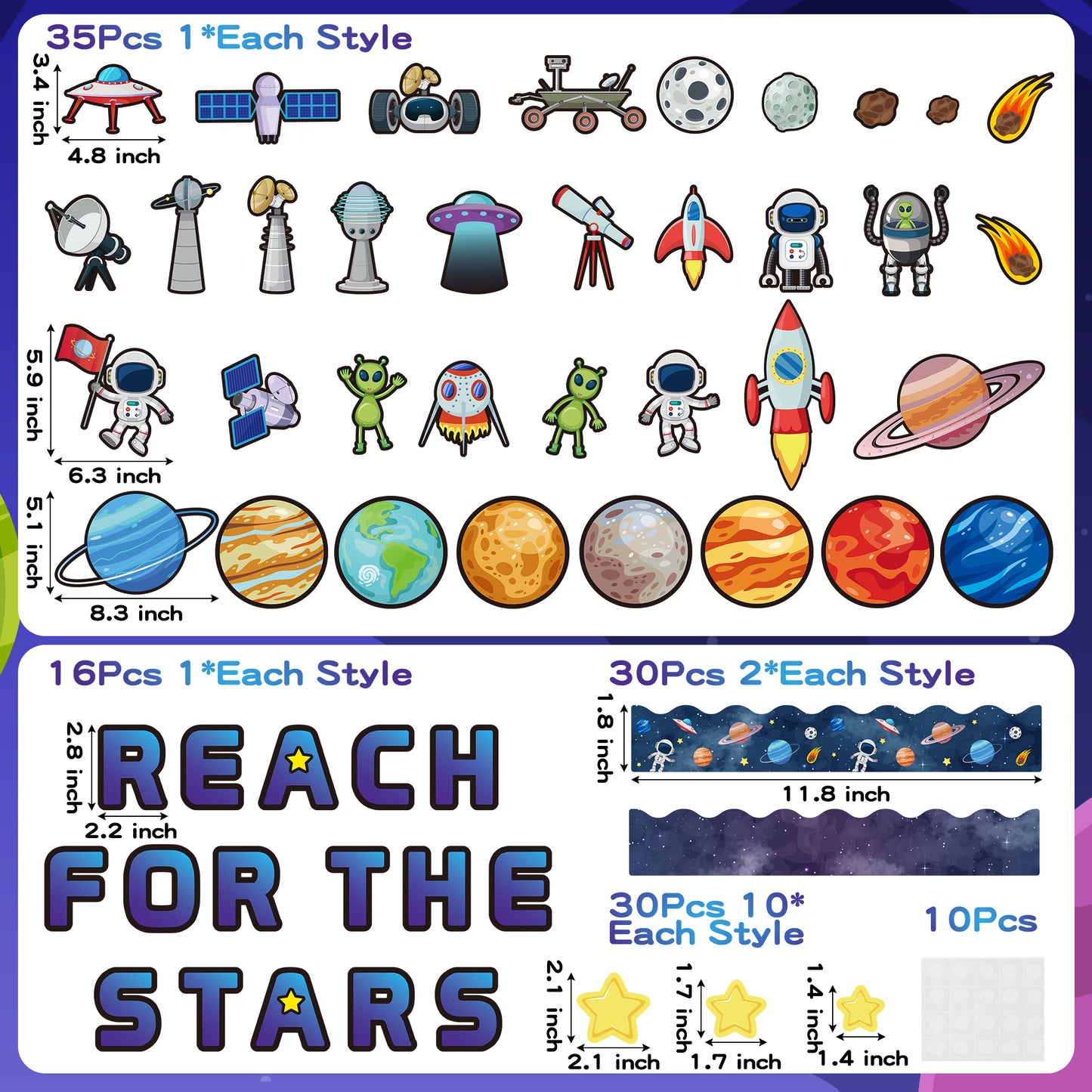CPicdn 121Pcs Outer Space Classroom Bulletin Board Decorations Set