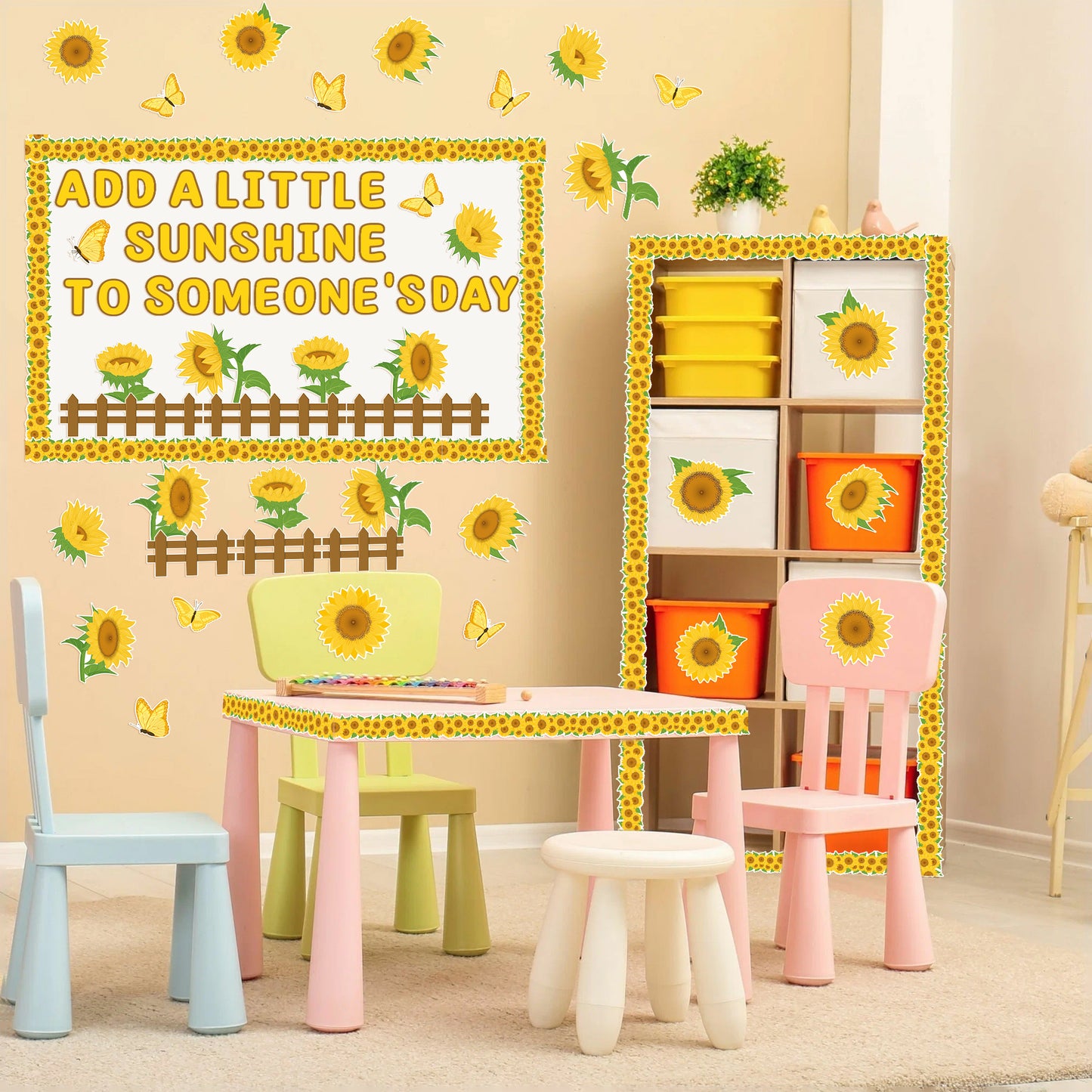 CPicdn 118Pcs Summer Sunflower Cutouts Set Flower Butterfly Bulletin Board Decoration Set