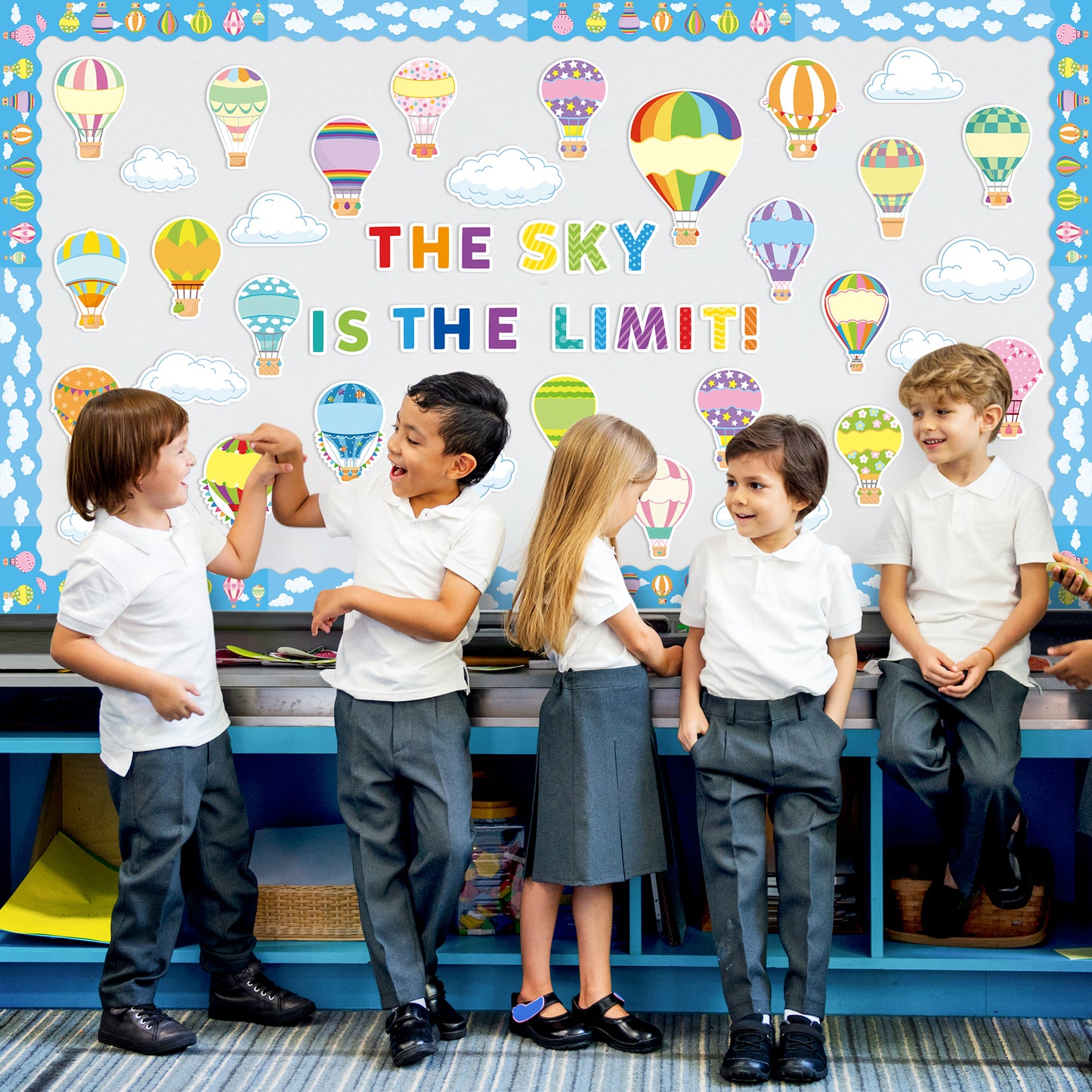 CPicdn 126Pcs Hot Air Balloon Cloud Classroom Bulletin Board Decoration Set