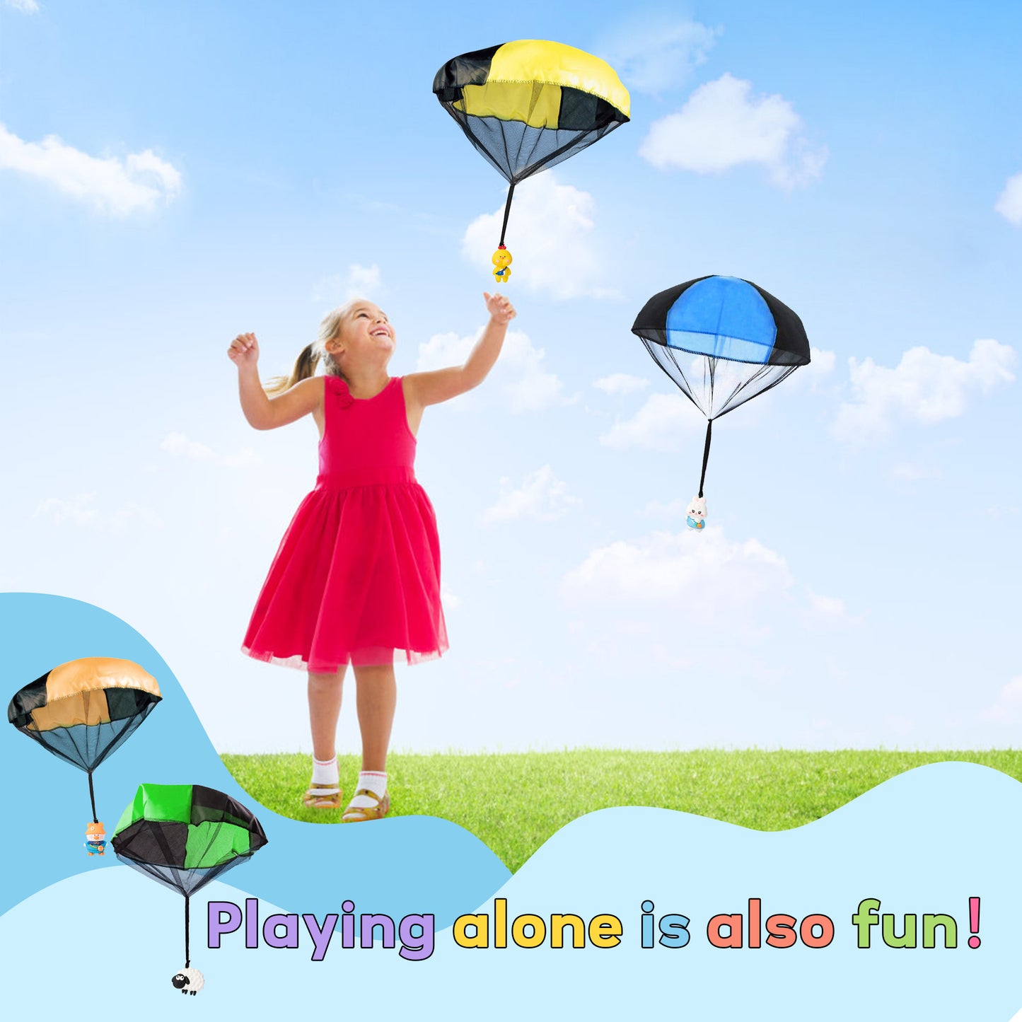 CPicdn 8Pcs Cartoon Animals Parachute Toy Children's Flying Toys